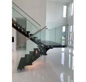 Escalier <span class=keywords><strong>à</strong></span> poutres en acier de style minimaliste moderne avec garde-corps en <span class=keywords><strong>verre</strong></span> trempé super blanc - Product Image 3