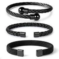 Perhiasan Fashion Grosir Lapis Emas Baja Tahan Karat Model Kabel & Gelang Engsel Tumpuk Set Gelang Manset untuk Wanita Pria