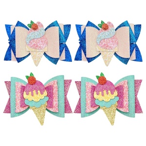 Pince à cheveux en tissu motif crème glacée, bandeau doux pour bébé, pince à bec de canard décontractée en cuir PU à motif pailleté, écologique - Product Image 6