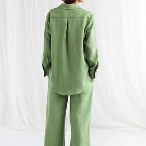 Custom Autumn <strong>Women</strong> Casual 2 Piece Set High Quality Solid <strong>Oversized</strong> <strong>Shirt</strong> and Pants <strong>Linen</strong>/Cotton for Wear - Product Image 5