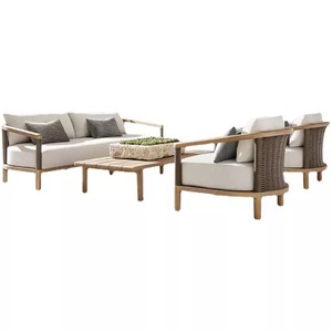 Ensemble de salon de jardin en teck et corde tressée, design personnalisé, avec coussins résistants aux intempéries, pour patio, jardin et complexe hôtelier - Product Image 3