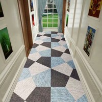 Commercial moderne Nordique Tapis de Couloir Long Couloir Coureur Rouge Bleu Doré