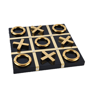 Scacchiera di lusso in legno e metallo Tic Tac Toe elegante tavola in stile Art déco per decorazioni per la casa classico artigianato elegante - Product Image 2