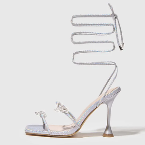 Sandali <span class=keywords><strong>Eleganti</strong></span> da Donna con Tacco, Punta Quadrata Aperta, Decorazione in Strass, Scarpe Chic con Tacco - Product Image 4