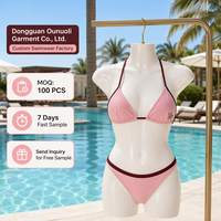 Bikini Wanita Custom Model Halter Segitiga 2 Potong Buatan Tangan Bordir Bunga 3D Berhias Manik-Manik Ikat Samping Pakaian Renang Pantai Mewah
