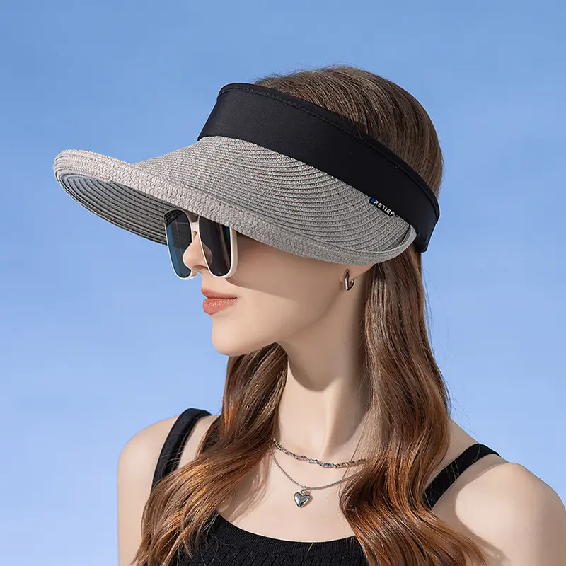 HZM-23235 Sun Shade Phụ nữ mùa hè nữ thanh lịch rơm rộng vành Visor hat cho cô gái bãi biển thời trang cap phụ nữ Mũ Rơm