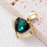 Collar de Corazón con Esmeralda Verde y Circonita, Chapado en Oro de 18K, con Alas de Ángel Guardián, Joyería Antideslustre para Mujer
