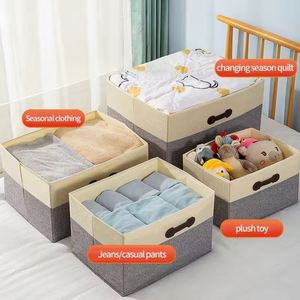 30L Foldable Cotton Linen Storage <b>Bins</b> with Lids Fabric Stackable Storage Organizer Box for Organizing Bedroom Closet - Product Image 3