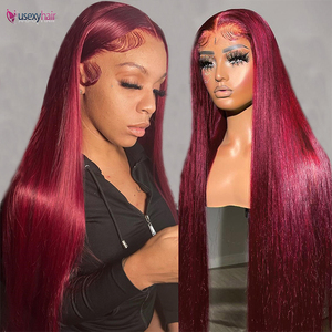 Perruque Lace Front HD 13x4 bordeaux 99J, cheveux humains Remy indiens transparents, longue, pour femme - Product Image 1