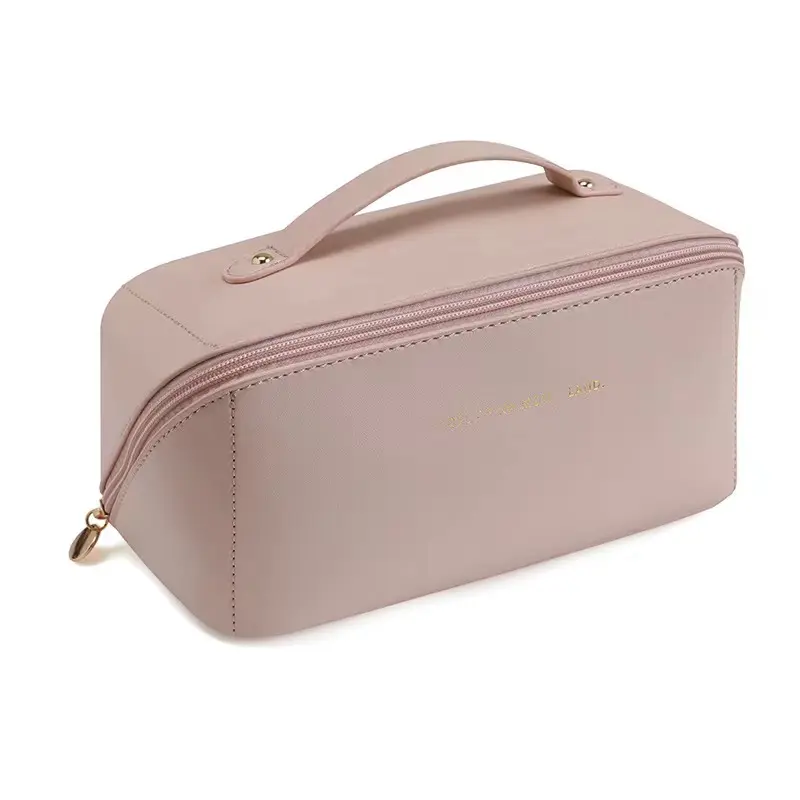 Bolsa de cosméticos de viaje de gran capacidad, bolsa de maquillaje de almacenamiento multifuncional, bolsa de maquillaje de cuero PU