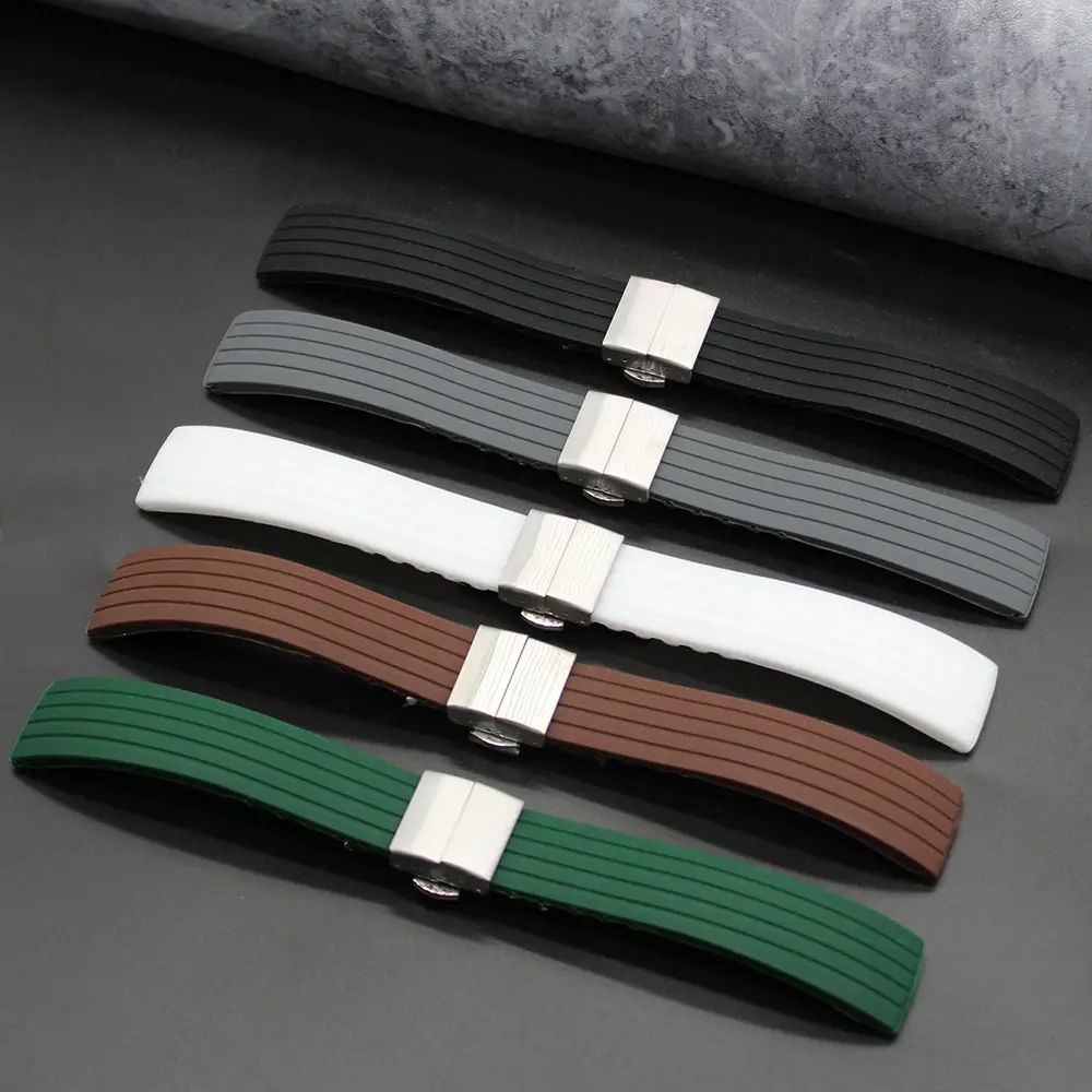 Luxury Butterfly Buckle Striped Silicone Durable quick release Wrist strap 20 22 24mm Rubber Watch Bands With Desployment Clasp