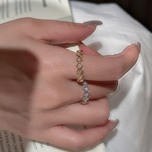 Bague géométrique en argent pur S925 avec zircon, élégante, tempérament raffiné, bague à ouverture fine avec perle, style antique, luxe léger, style rétro - Product Image 3