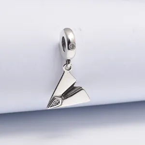 Grosir pesawat kertas kalung perak-Perhiasan Halus Mode Perak Murni 925 Kertas Pesawat Menjuntai Jimat untuk Membuat Gelang