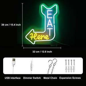 Mangiare qui dimmerable LED segno al <span class=keywords><strong>Neon</strong></span> verde arancione freccia bianca decorazione della parete della cucina Bar ristorante uomo grotta-cucina segni al <span class=keywords><strong>Neon</strong></span> camera da letto - Product Image 3