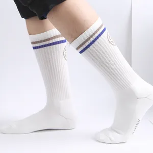 Men Women Unisex Cotton Cushion High Quality Plain White Brown blue Athletic Custom Sports Socks with jacquard