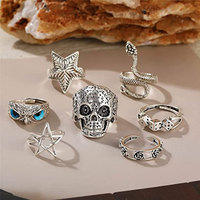 Bagues en forme de serpent en argent pour homme et femme, anneau style hip hop, Punk, ajustable, empilables, fleur creuse, hibou, tête de mort