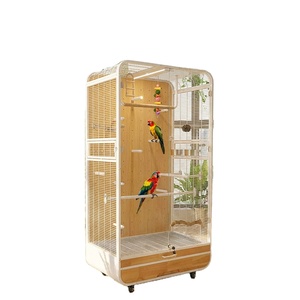 Jaula de Lujo Panorámica de Cristal Transparente para Loros, con Ruedas y Cajones, de Madera y Acero, Ecológica, para Interiores y Exteriores - Product Image 1