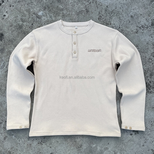 Custom Logo Thermal Waffle 100% Cotton <strong>Henley</strong> <strong>Tops</strong> <strong>Henley</strong> Shirts for <strong>Men</strong> Long Sleeve - Product Image 1