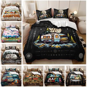 Housse de couette d'<span class=keywords><strong>hiver</strong></span> en tissu microfibre imprimée en 3D avec motif de camping-car de dessin animé, ensemble de trois pièces, utilisation domestique - Product Image 2