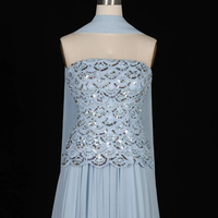 Robe de soirée formelle plissée en mousseline de soie sans bretelles, brodée de sequins bleu clair, modèle Jancember LSZ651