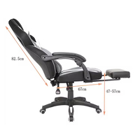 Chaise de jeu PC ergonomique pivotante en similicuir noir moderne avec revêtement en cuir synthétique