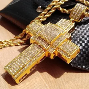 2020 hip hop gold rope chain jewelry iced out gemstone diamond cross pendant necklace