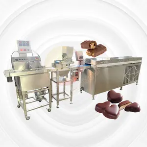 Máquina para hacer barras de chocolate, enrober para galletas, frutas secas, máquina de recubrimiento de chocolate con túnel de enfriamiento