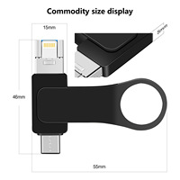 Llavero 3 en 1 OTG USB 3.0 de Metal de Alta Velocidad para iPhone con Almacenamiento de 32GB/128GB y Caja de Venta al por Menor