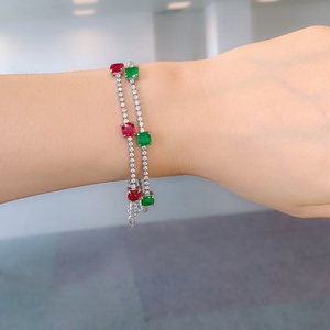 Dainty Jewelry Eco-friendly Copper Emerald Green & Blood Red Zircon Fashion Layered Chain Link <b>Bracelets</b> for Trendy Daily Wear - Product Image 4