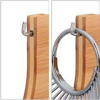 Bol de rangement moderne en bambou et acier inoxydable pour fruits et légumes, avec design détachable, organisateur de comptoir écologique