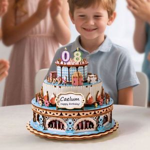 Musical <b>Boxes</b> Figurines Boys Girls Exquisite Birthday Cake Design Wooden <b>Music</b> Box - Product Image 1