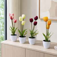 Fleur Artificielle 3 Tulipes, Petit Bonsaï en Pot, Décoration d'Intérieur Durable en PVC pour Thanksgiving et Mariages