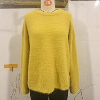 Gebürsteter Polyester-Viskose-Mohair-Strickpullover, Täglicher Flauschiger Locker Sitzender Nerzfell-Pullover mit Rundhalsausschnitt, Übergroßer Damen-Strickpullover