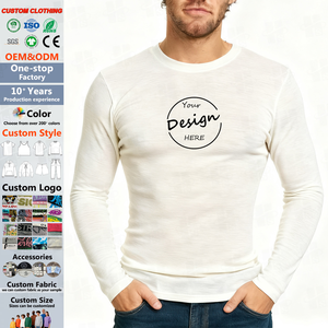 T-shirt <span class=keywords><strong>Homme</strong></span> Personnalisé en <span class=keywords><strong>Laine</strong></span> Mérinos Coupe Slim à Manches Longues, Uni, Léger, Respirant, Doux et Agréable pour la Peau, Idéal pour l'Impression (Vente en Gros) - Product Image 1