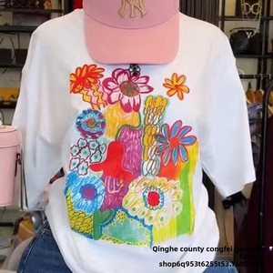 Camiseta Moderna Unisex de Manga Corta con Cuello Casual y Estampado de Grafiti, de Algodón y Poliéster, para Exportación y Comercio Exterior Transfronterizo, Nueva Colección 2025 - Product Image 5