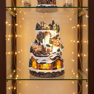 Casa <span class=keywords><strong>di</strong></span> <span class=keywords><strong>Natale</strong></span> Animata con Luci LED in Fibra Ottica e Musica, Scena <span class=keywords><strong>di</strong></span> Montagna con Bambini che Scivolano sulla Neve, per Decorazioni Natalizie - Product Image 3