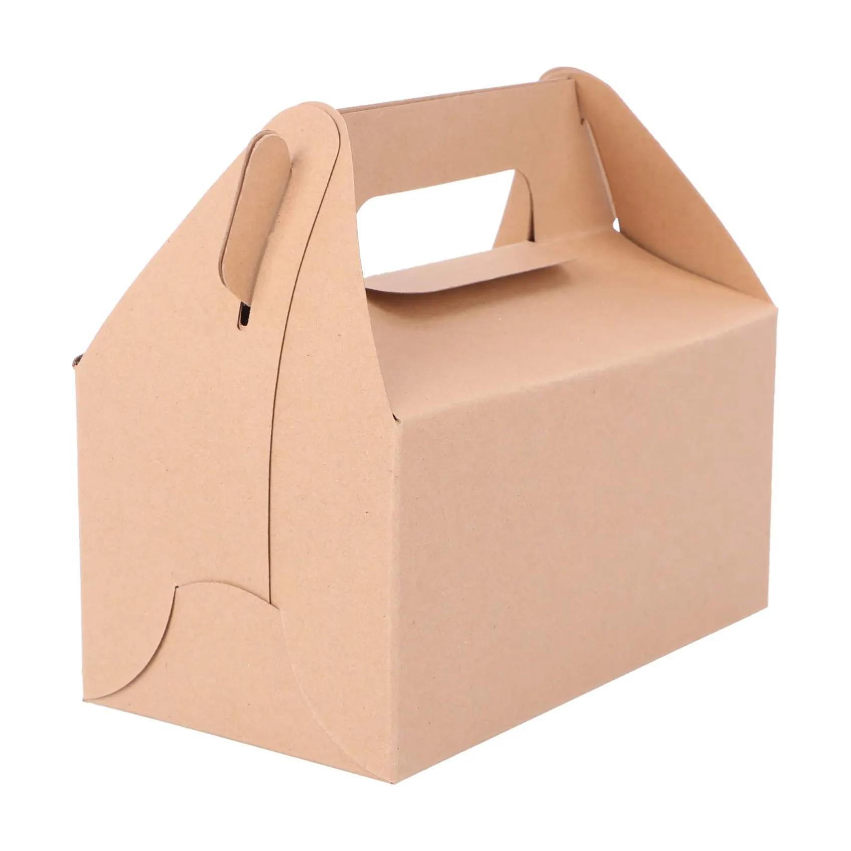 Kotak kue kardus putih kraft persegi panjang kustom kotak kemasan makanan kertas kraft roti panggang dengan pegangan