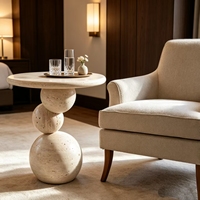Table basse moderne en travertin naturel Wabi Sabi, base sphérique empilée, facile à nettoyer, meubles pour la maison, salon, chambre, hôtel