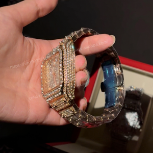 Reloj Mecánico para Hombre, Reloj de Pulsera Cuadrado de Oro Rosa con Moissanita, Esfera con Números Arábigos, Ventana de Fecha Única, Brillante - Product Image 3