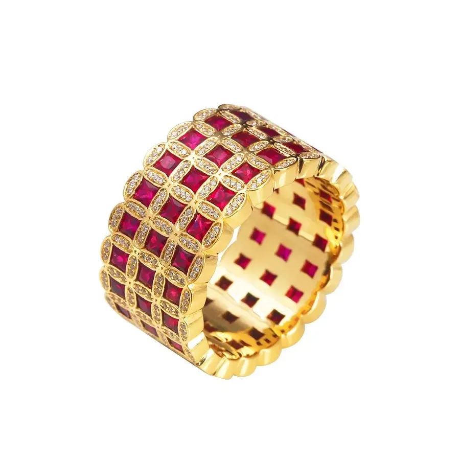 18k gelbgold tauben-bluetooth-rubin-ring damen farbiges gold eingebrachter bunt-diamant-ring verarbeitung und individualisierung