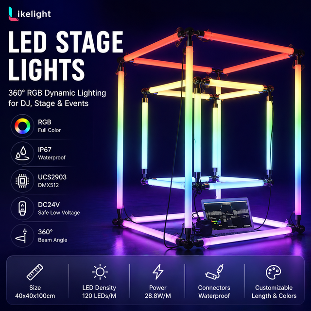 OEM ODM 1M DC24V 360 Degree RGB Led bar Light IP67 DMX512 3D Matrix 120LEDs/M LED Pixel Tube Light for Stage DJ Nightclub