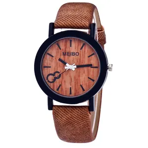 Ban Đầu Hạt Gỗ PU Leather Strap Casual Phụ Nữ Xem Retro Kỹ Thuật Số Nam Và Nữ Sinh Viên Thạch Anh Đồng Hồ