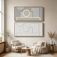Art mural LED géométrique moderne, toile abstraite illuminée, décoration minimaliste neutre pour le salon