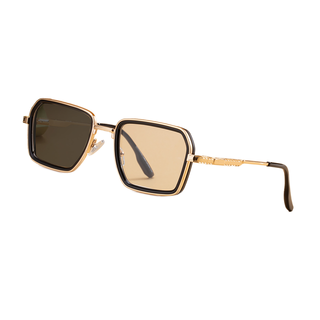 Fashion Designer OEM Custom Logo Gold Square Photochromic Anti Blue Light UV400 Protection Metal Full Rim Sunglasses Men