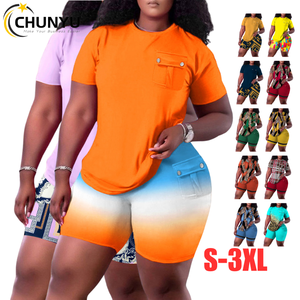 Nouveau produit populaire meilleure vente à la mode décontracté imprimé graphique maison poche col rond manches courtes haut short ensemble <span class=keywords><strong>femmes</strong></span> - Product Image 1