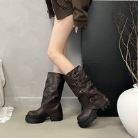 Bottes mi-mollet souples pour femmes en gros, bottes d'hiver antidérapantes à plateforme épaisse avec boucle en PU, logo personnalisé
