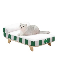 Cama Moderna Rectangular Plegable para Mascotas, Patas de Madera Resistentes, Diseño Acogedor con Rayas, Sofá Elevado para Perros Pequeños y Gatos, Cartón Ecológico