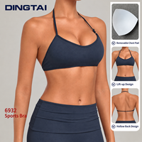Soutien-gorge de sport Dingtai à bretelles croisées et dos découpé pour femme, avec coussinets amovibles, sans armatures, maintien léger, couleur unie, pour la danse
