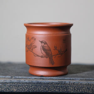 Hecho a mano arcilla púrpura madera esmaltada clásico mar ola y Magnolia patrón Durable decoración del hogar maceta de escritorio - Product Image 5