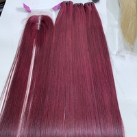 Extensions de cheveux humains lisses de qualité supérieure, rouge foncé/bordeaux, double trame machine, marque vietnamienne
